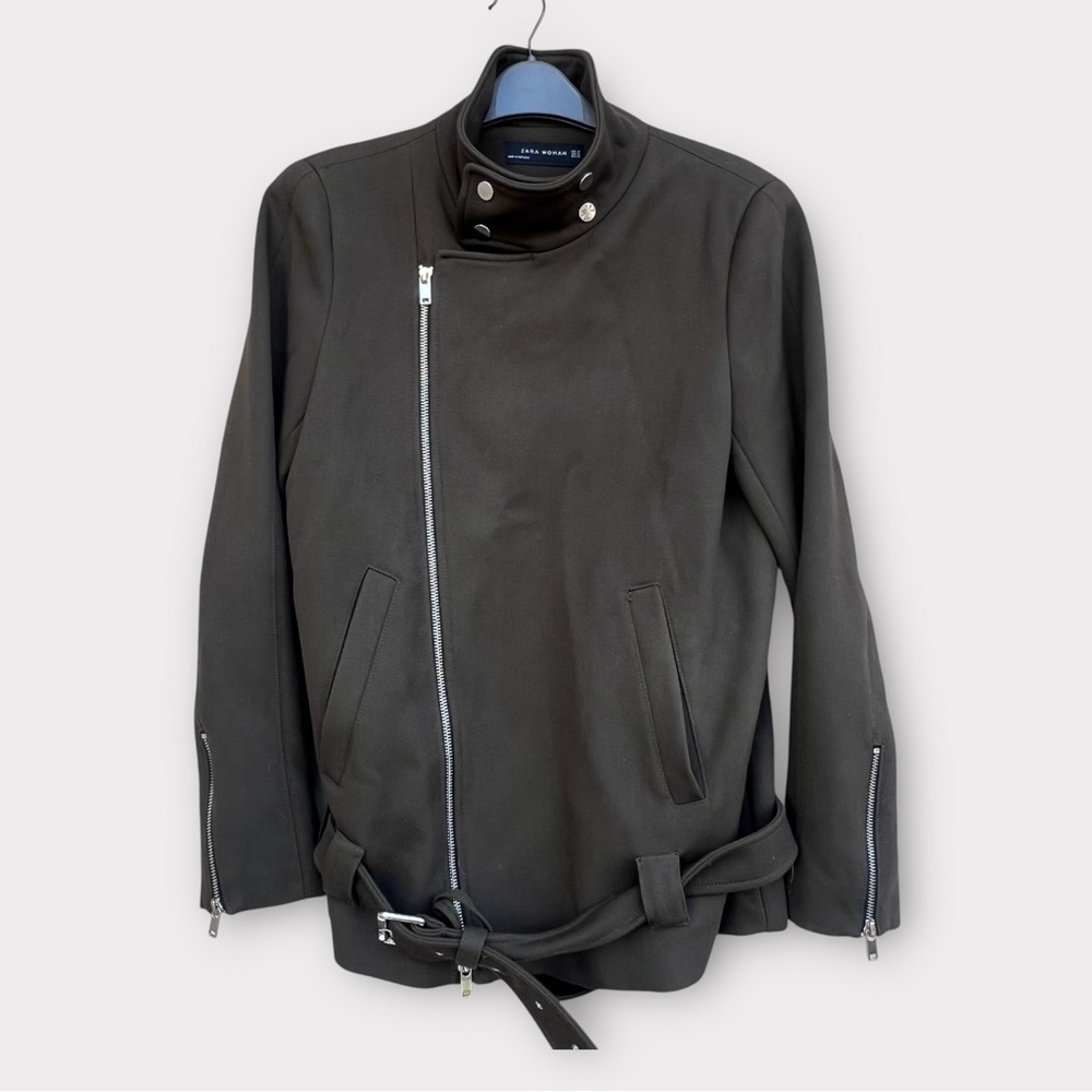 Zara olive green asymmetrical zip military jacket